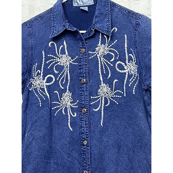90s Denim Embroidered Dress - Whispers - Small Cottagecore - Picture 2 of 4